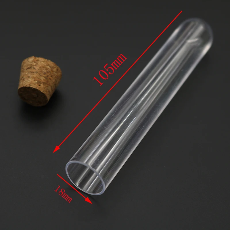 18x105mm Transparent Laboratory Transparent Plastic Test Tube Vial Cork Stopper School Laboratory Supplies 10 Pieces/Pack