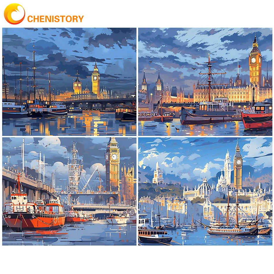 

CHENISTORY 60x75cm Oil Painting By Numbers Scenery Paint By Numbers On Canvas Harbor Landscape Coloring By Numbers Home Decor