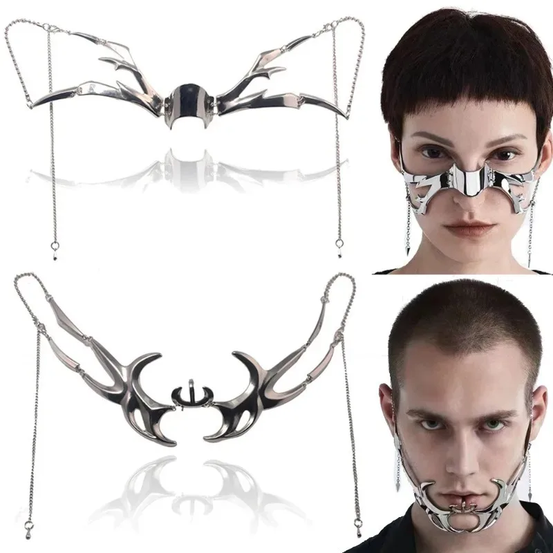 قناع لون فضي قوطي غير منتظم للرجال والنساء ، سايبر ، فاتح ، سائل ، فردي ، إكسسوار مجوهرات ، حفلة ، موضة