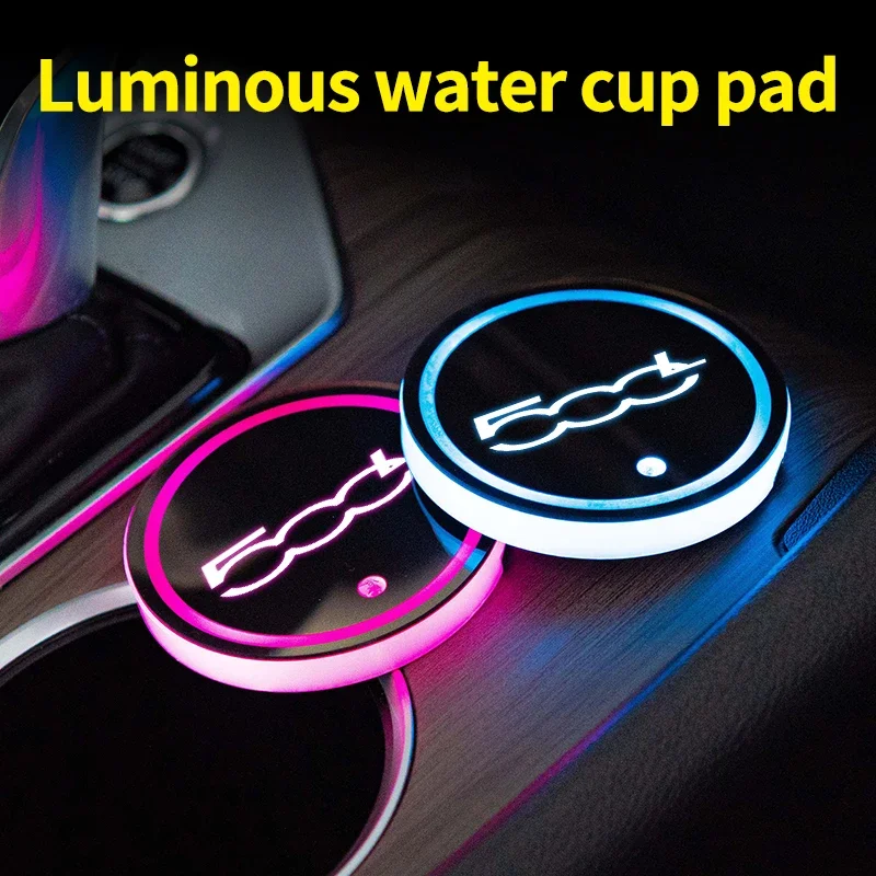 LED car water cup mat drink holder for Fiat 500L emblem auto interior decorative atmosphere lights