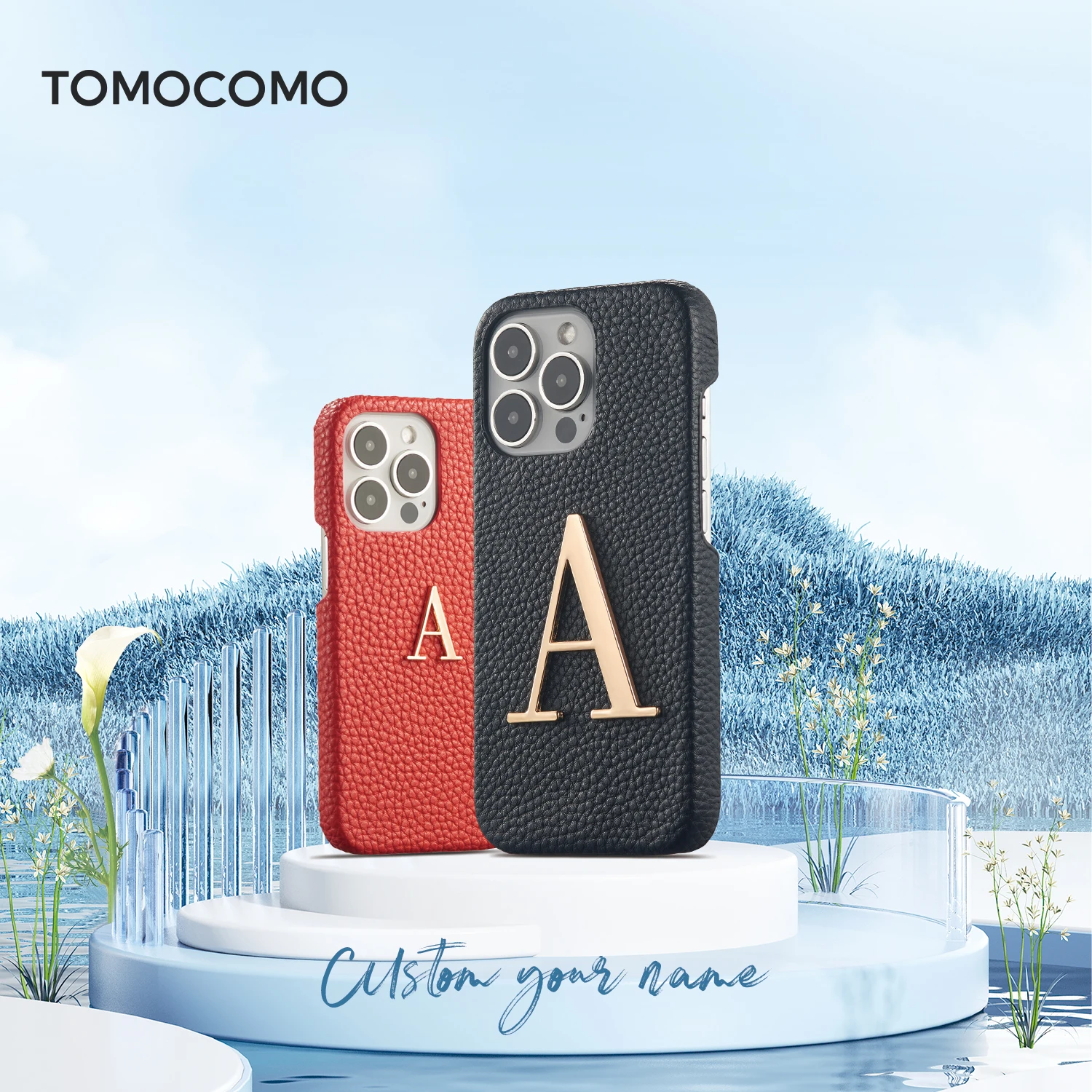 

Tomocomo Leather Phone Case Initials Custom Letter For IPhone14 15ProMax 14Plus 14 13Promax 12 11 XR Personalise Cover Funda