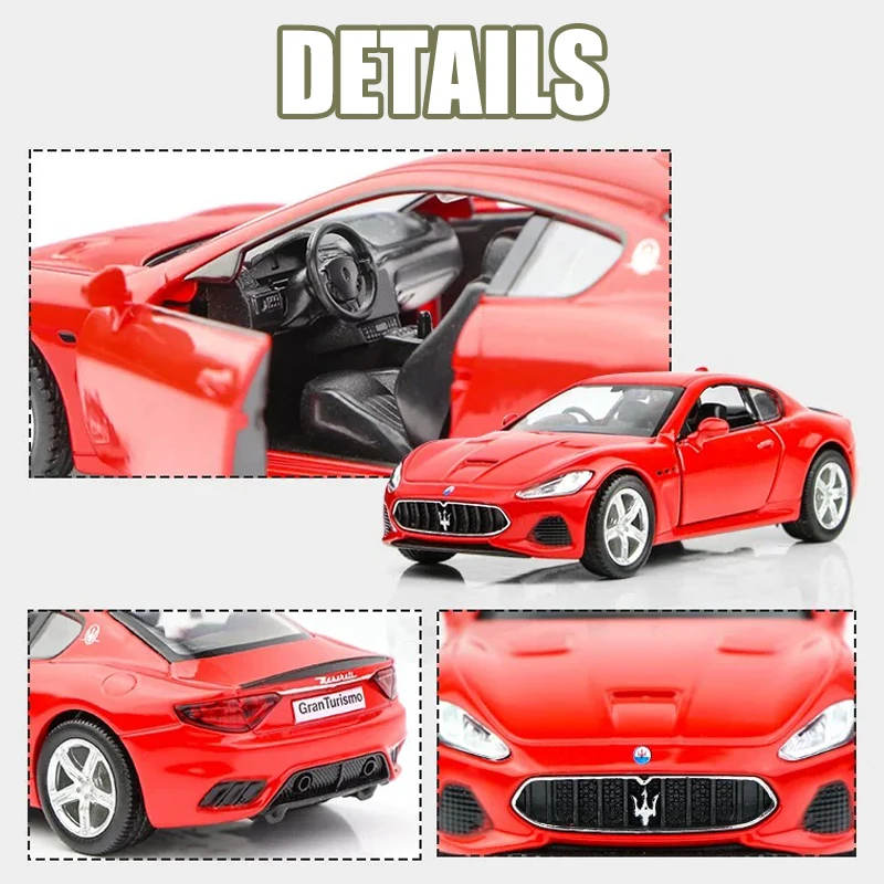 โมเดลรถของเล่นโมเดลรถยนต์อัลลอยหล่อจาก Maserati GT สำหรับเด็กผู้ชายของขวัญวันเกิดของสะสมรถยนต์