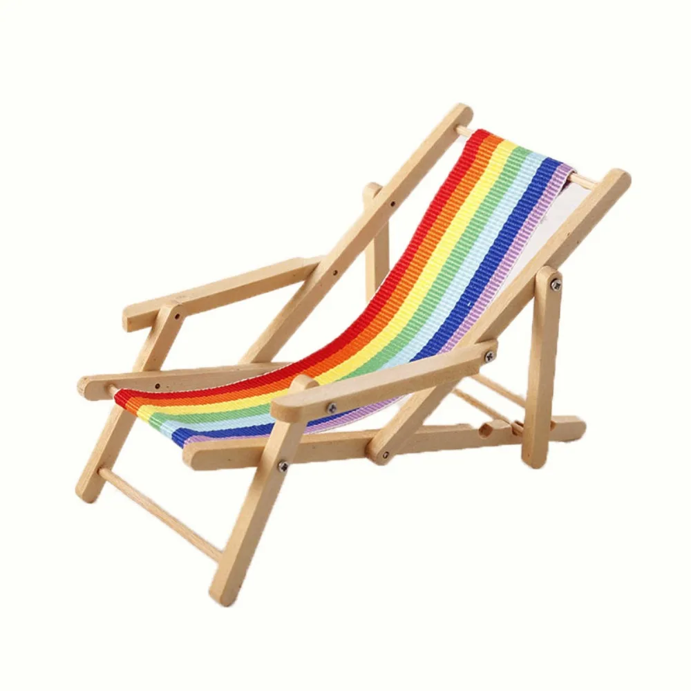 

Mini 1/12 Dollhouse Chair Wooden 11.5*5.5*6.5cm Foldable Beach Chair Model Multicolors Summer Vacation Beach Chair For OB11