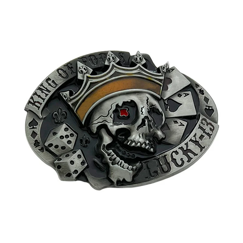 مشبك حزام على شكل جمجمة لاكي من سبائك الزنك على طراز رعاة البقر الغربي للرجال عصري وفريد من نوعه