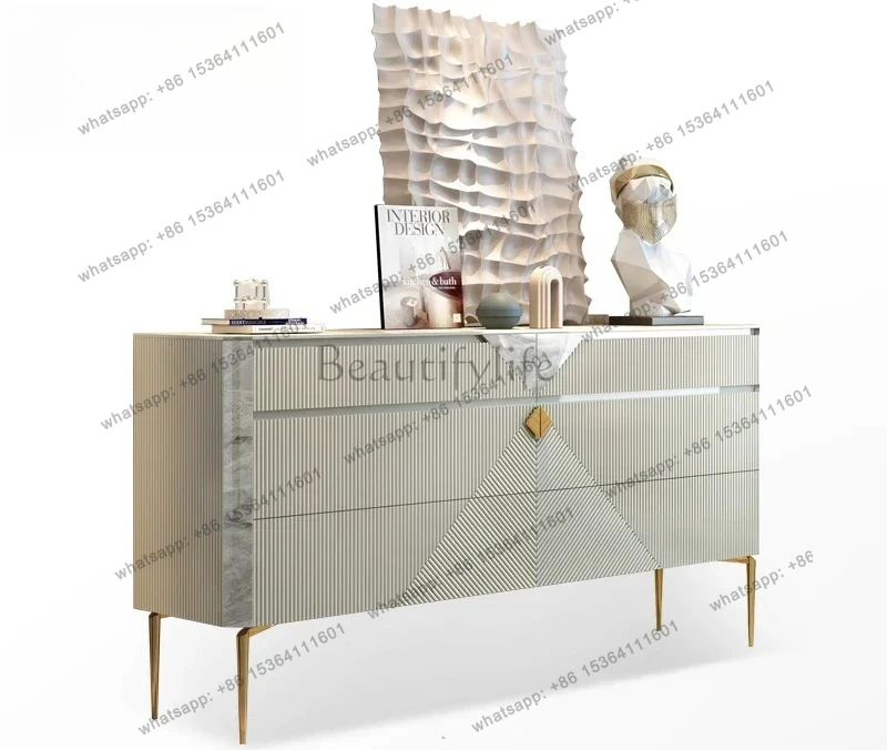 

New arrive Italian rock slab chest, living room, modern light luxury decoration, entrance cabinet, multi-pump bedside locker