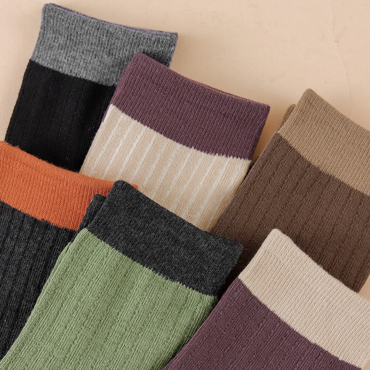 3-Pair Four Seasons Unisex Fashion Vertical Bar Color Blocked Versatile Soft and Comfortable Casual Long Socks