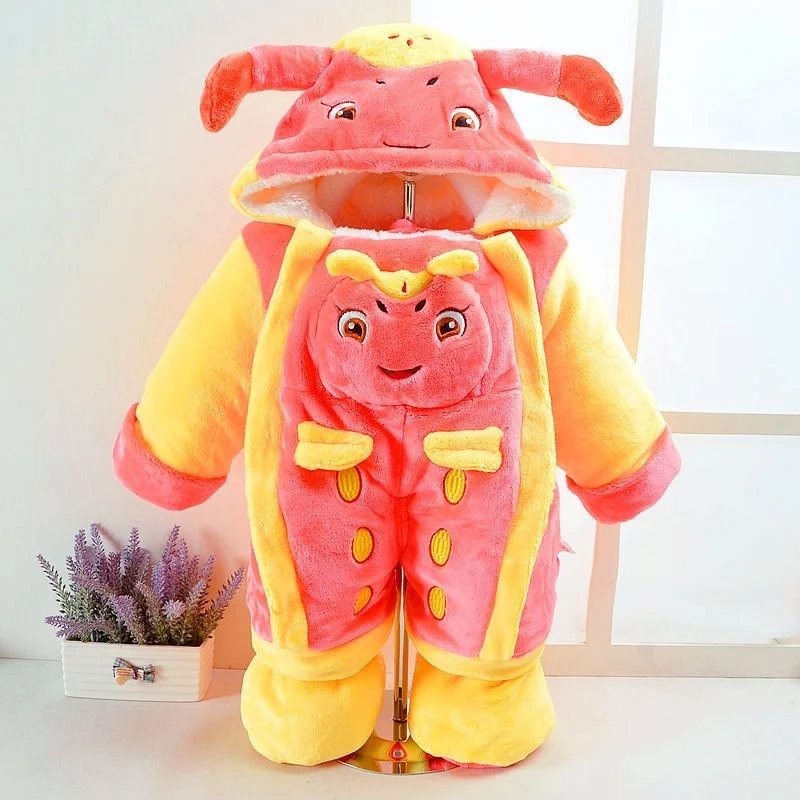 HelloKitty-monos de Mickey Mouse para bebé, peleles cálidos y esponjosos, ropa de dormir con sombrero para niños y niñas, Invierno