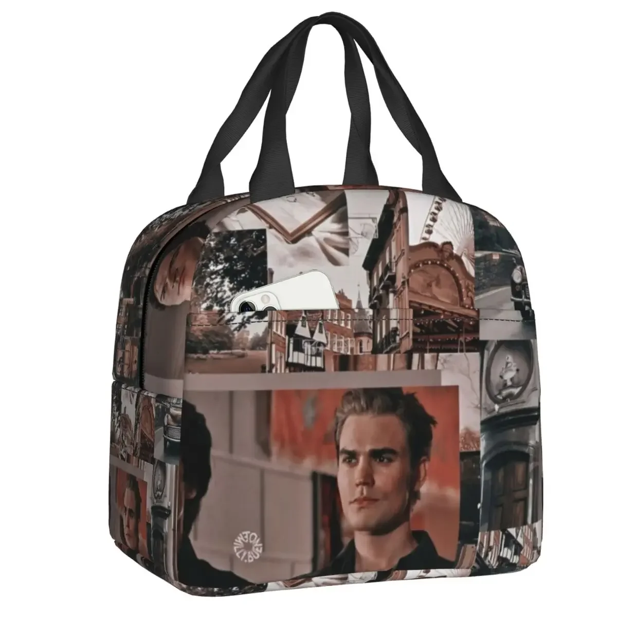 Custom Damon Salvatore The Vampire Diaries Thermal Insulated Lunch Bag Stefan  Fantasy Film Portable  Tote for Box