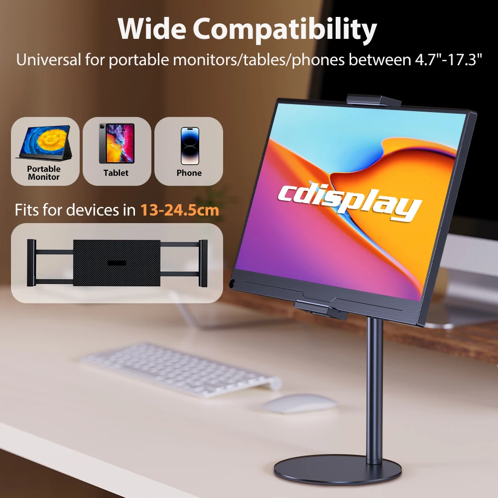 Cdisplay Portable Monitor Stand Adjustable Height Desktop Monitor Bracket for iPad Phone 13-24.5cm Tablet Monitor Support Holder