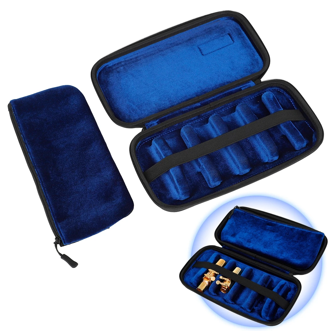 6 Slots Saxophone Mouthpiece Storage Case Box with Portable Flannel Liner Sax Accessories