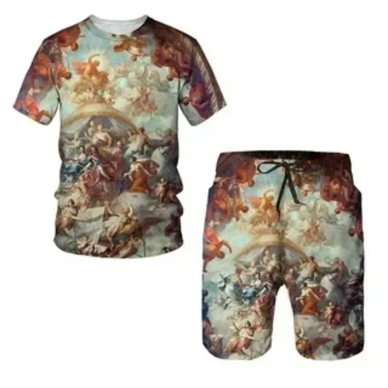 

2025 Summer Men's Sports Set Two Piece Set Horror Short Sleeve Shorts Oversized Casual High Quality 3D Fun Fashion Printed