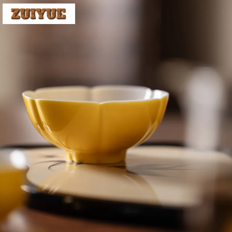 120 مللي فنجان شاي بتالويد أصفر مجموعة أوعية شاي عتيقة من أكواب تذوق الشاي كوب التأمل Chazhan أكواب رئيسية ملحقات عناصر الشاي #1