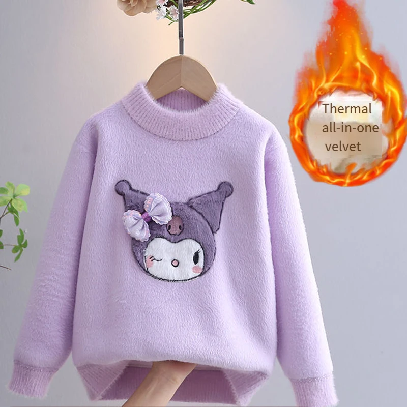 Girl Sweater Sanrio Autumn Winter Keep Warm Child Bottoming Shirt Kuromi Cartoon Kawaii Knitted Sweater My Melody New Knitwear