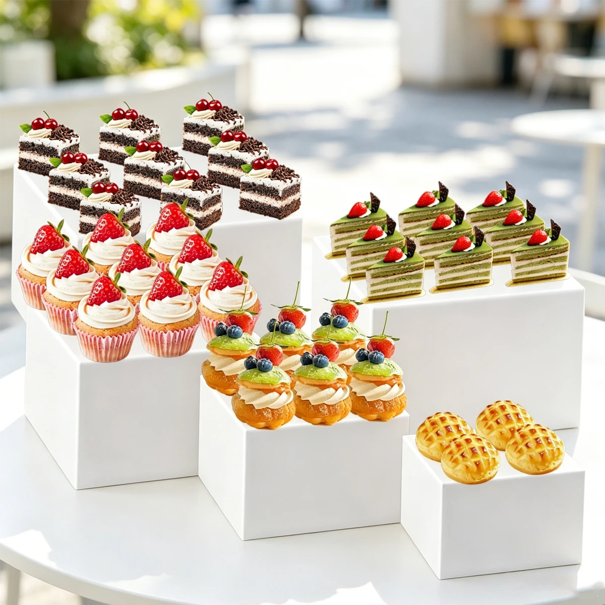 4/5/6/7/8pcs of Square White 3D Dessert Display Stand Stackable and Nested Wedding Acrylic Buffet Display Stand Ideal Choice