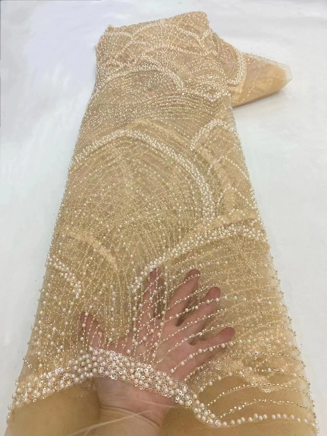 High QualityNew Arrival Gold Color Sequins Fashionable Tulle  Embroidery French Net Lace Fabric in Plenty Colors for Party Dress