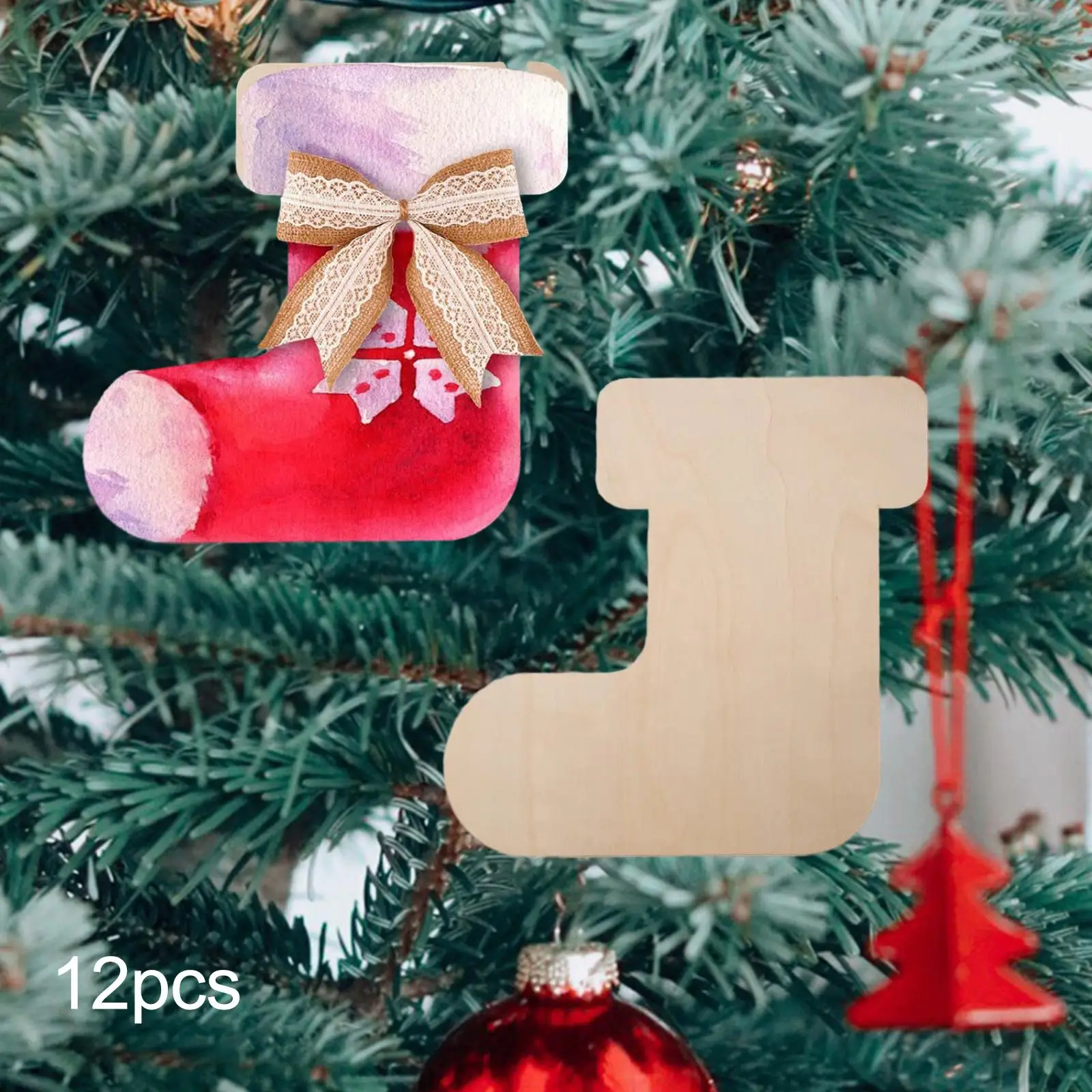 12 calze natalizie in legno non finite, decorazioni fai da te