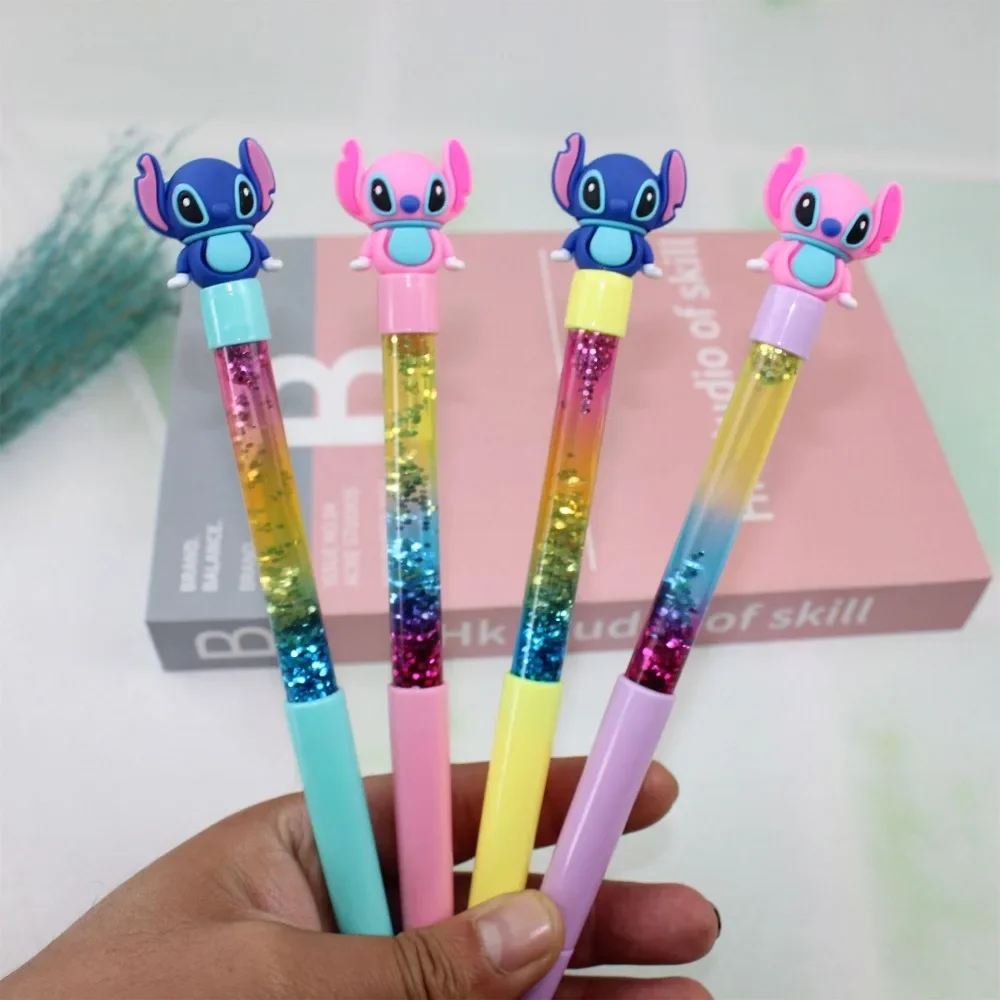 

4pcs/set Disney Doll Stationery Black Pen ToysAnime Figure Stitch Student Write Tools SchooAward Neutral Pen Children's Gift