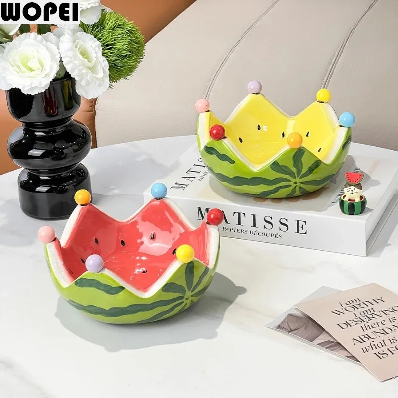 Watermelon Fruit Plate Ceramic Bowl Storage Jar Fruit Fork Set Salad Bowl Dessert Plate Toothpick Holder Tissue Box Snack Plates