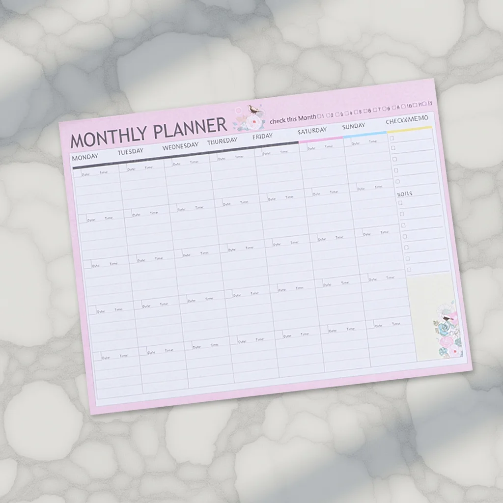 

20 Sheets Monthly Planner in Pink Lovely Floral Animal Print Schedule Notebook for Daily Weekly Planning Year Round