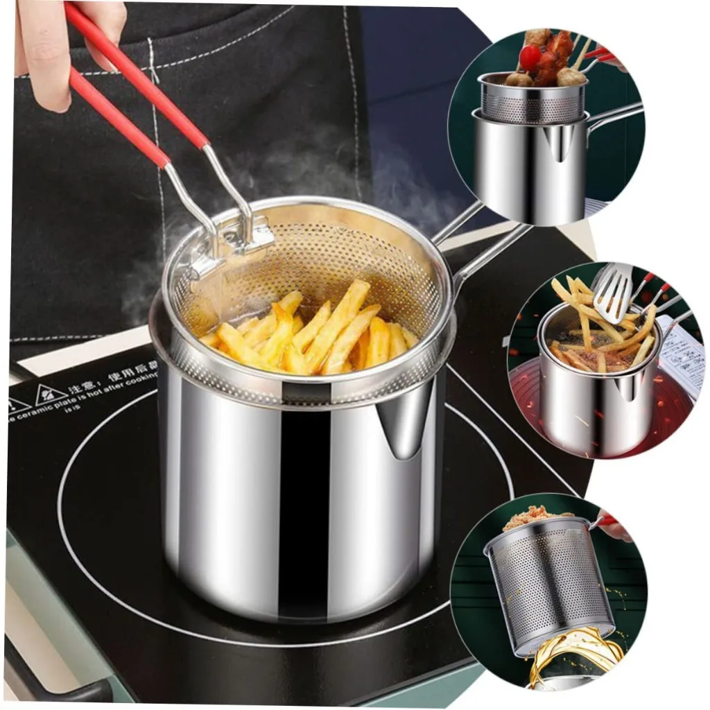 

1pcs Stainless Steel Deep Fryer With Frying Basket Multifunctional Small Pot Kitchen Specific Frying Chicken Other Cooking Tools