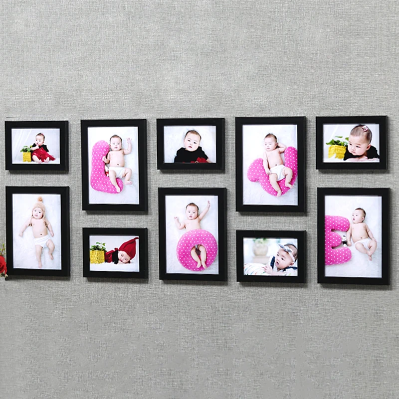 10 Pcs/set Wall Decor Photo Frame 5 7 Inch Wood Picture Frame Black and White Painting Frame Hallway Living Room Hang Painting