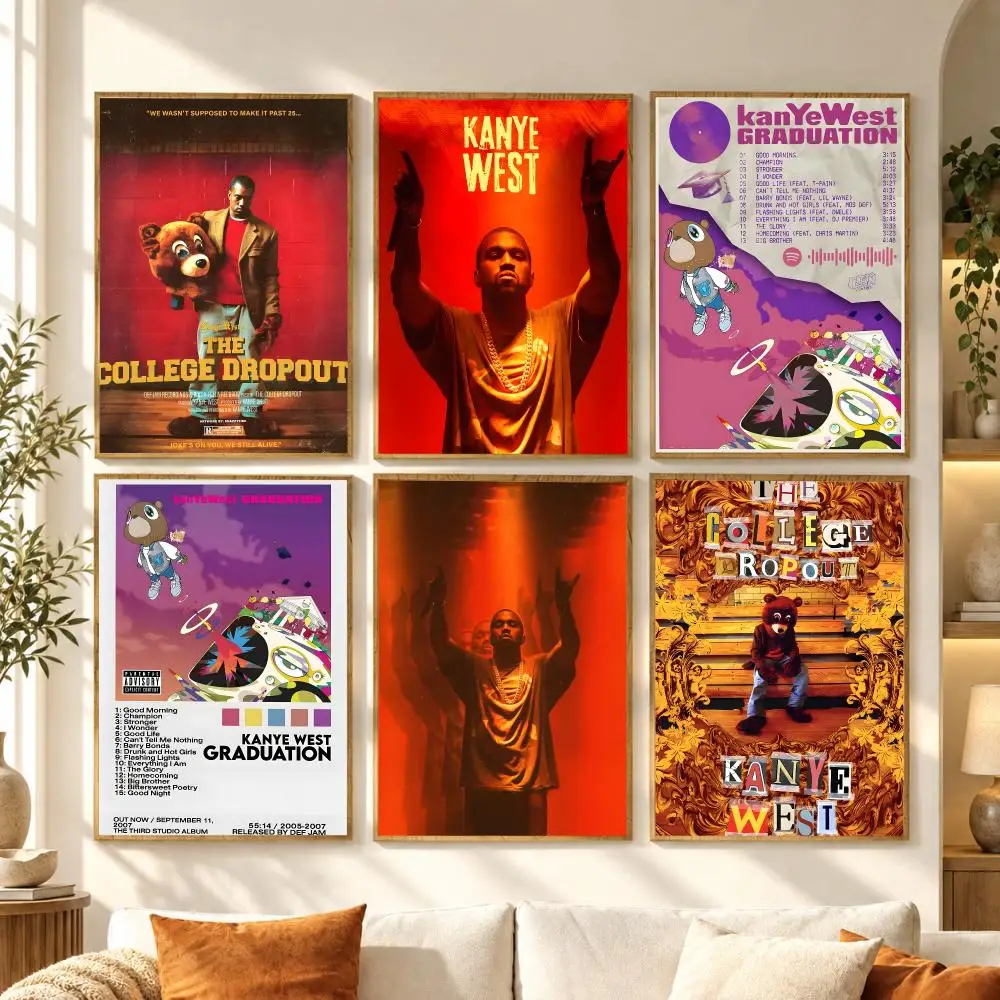Singer K-Kanye West Rapper Poster Modern Waterproof Wall Art for Bedroom Living Room Bar Hallway Decor
