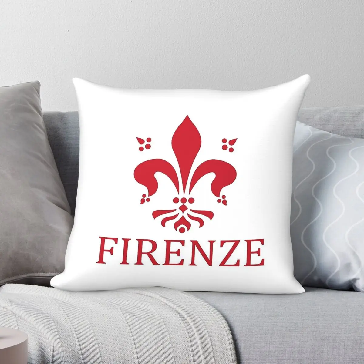 Florence Seal Firenze Giglio Capa de almofada quadrada de poliéster, linho, padrão de veludo, com zíper, capa de almofada decorativa para cama