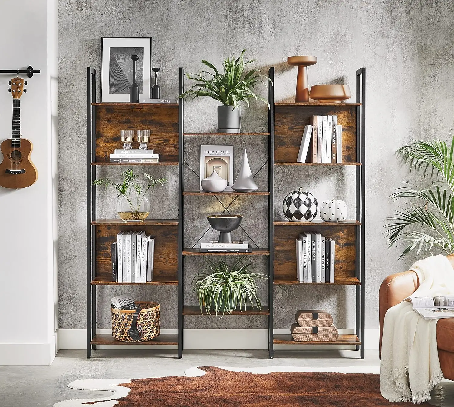 VASAGLE Bookcase, Bookshelf with 14 Shelves, Metal Frame, Shelf Unit for Living Room, Home Office, Industrial Style