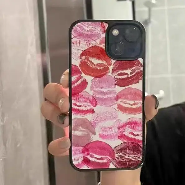 Sexy red lip print pattern Shockproof Case Phone Case for iPhone 16 15 14 13 12 11 Pro Max Cover for Best Gift for Girls shell