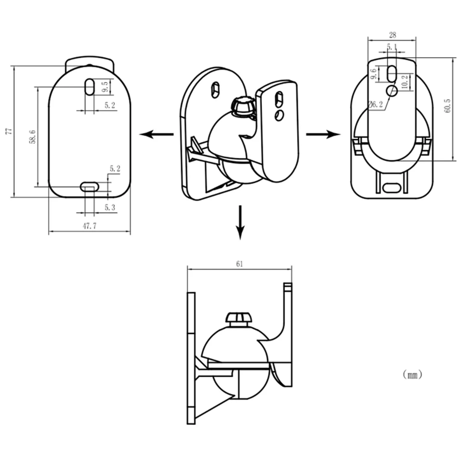 HFES 1 par universal alto-falante satélite suporte de montagem na parede braçadeira de suporte de teto com rotação de ângulo de giro e inclinação ajustável