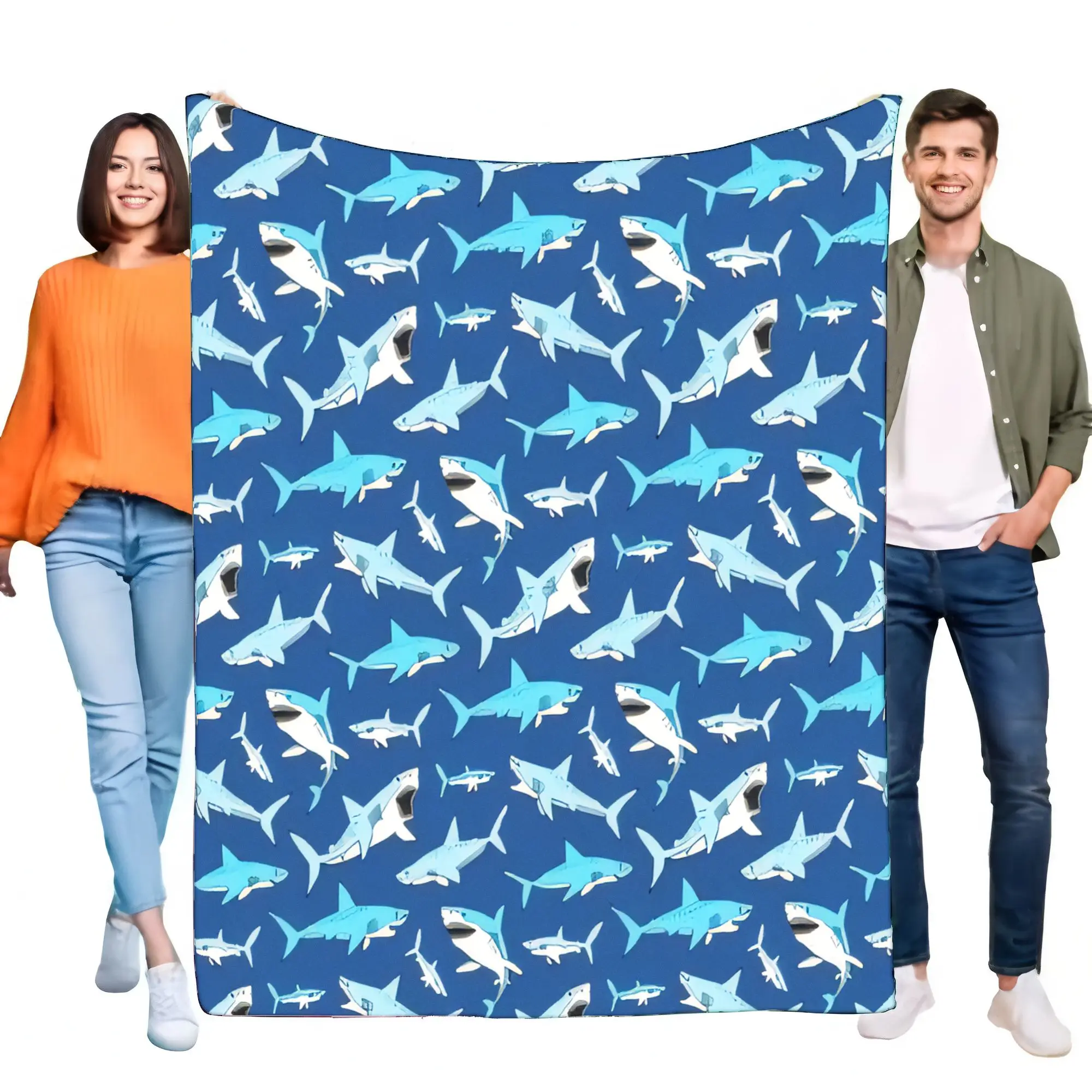 Blue Shark Pattern Blanket Soft Cozy Throw Perfect for Beach or Picnic Lightweight Decorative Indoor Outdoor Use - Ideal Gift fo