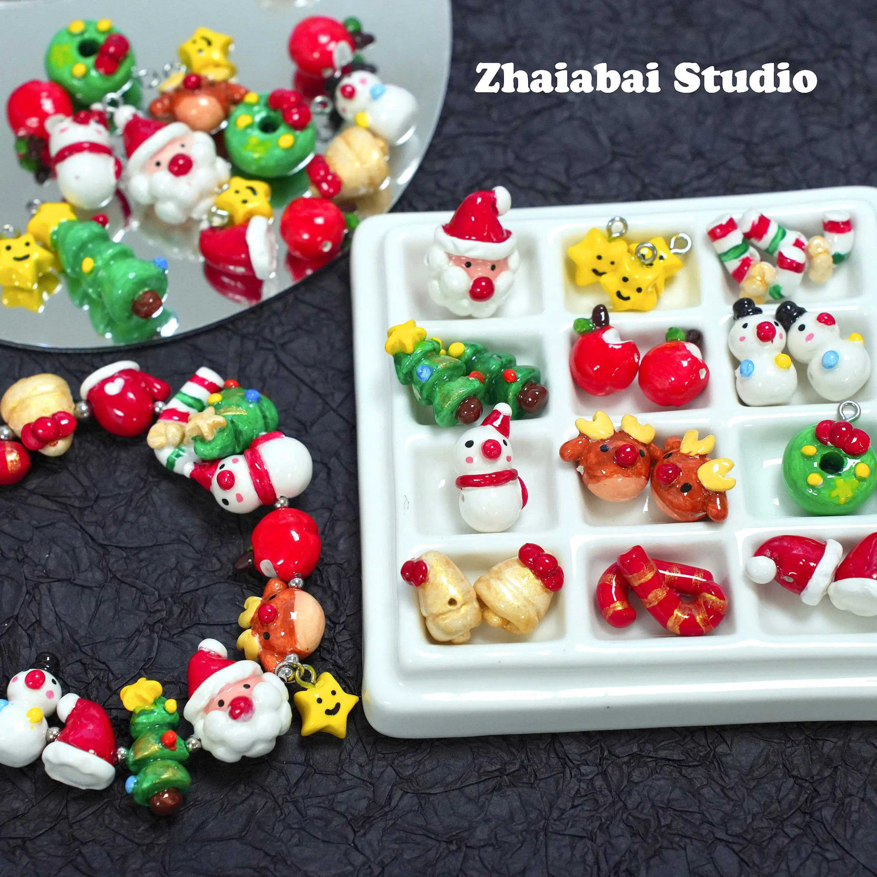 Christmas string beads handmade stone plastic clay series hand-painted beads DIY handmade string beads material bracelet accesso