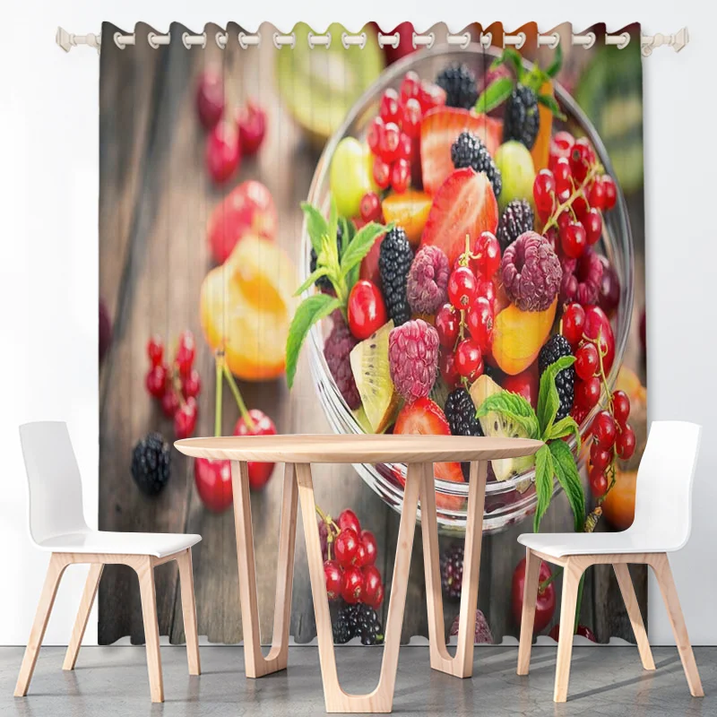 3D Colorful Fruits Curtains Orange Pineapple Strawberry Blueberry Thin Polyester Fabric Bedroom Living Room Decoration with Hook