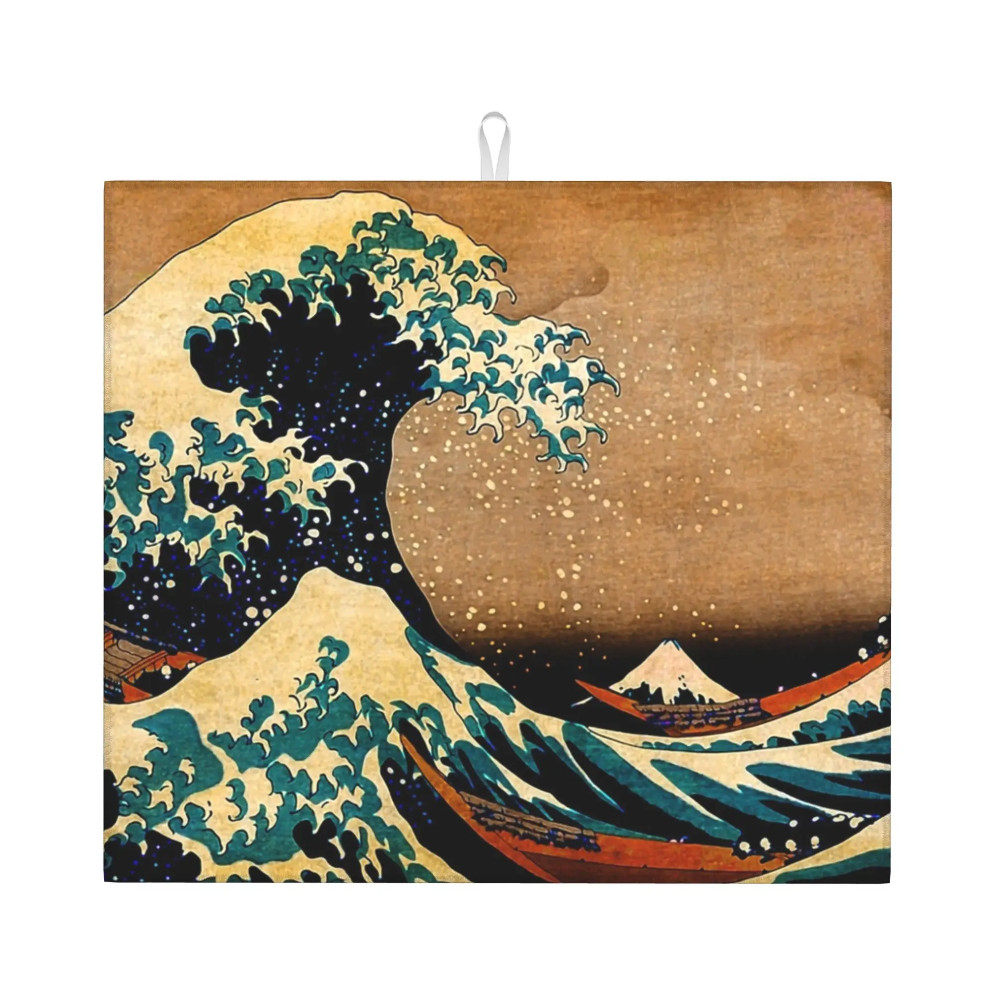 Drying Mat For Kitchen The Great Wave off Kanagawa Barware Tableware Oil Proof Reusable  Washable Kitchen Sink Drying Pad