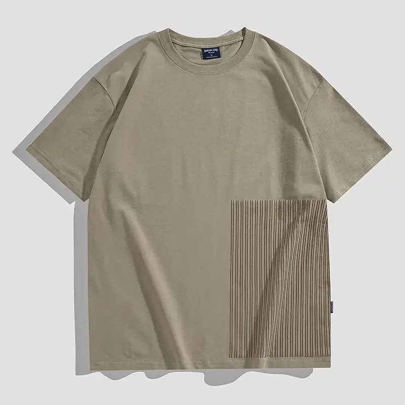 LIBIELIY موضة س الرقبة كل مباراة تقسم مخطط تي شيرت ملابس للرجال 2025 صيف جديد فضفاض بلايز عادية كم قصير فاسق Te #3