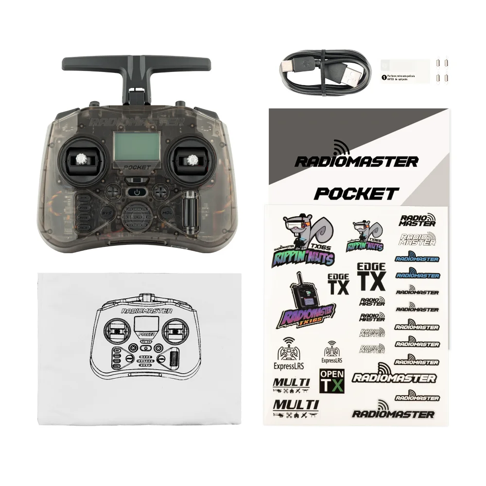 

Radiomaster Pocket ELRS/CC2500 Radio Transmitter, Hall Gimbal, Portable Controller, EdgeTX, Backlit LCD, or FPV RC Quadcopter