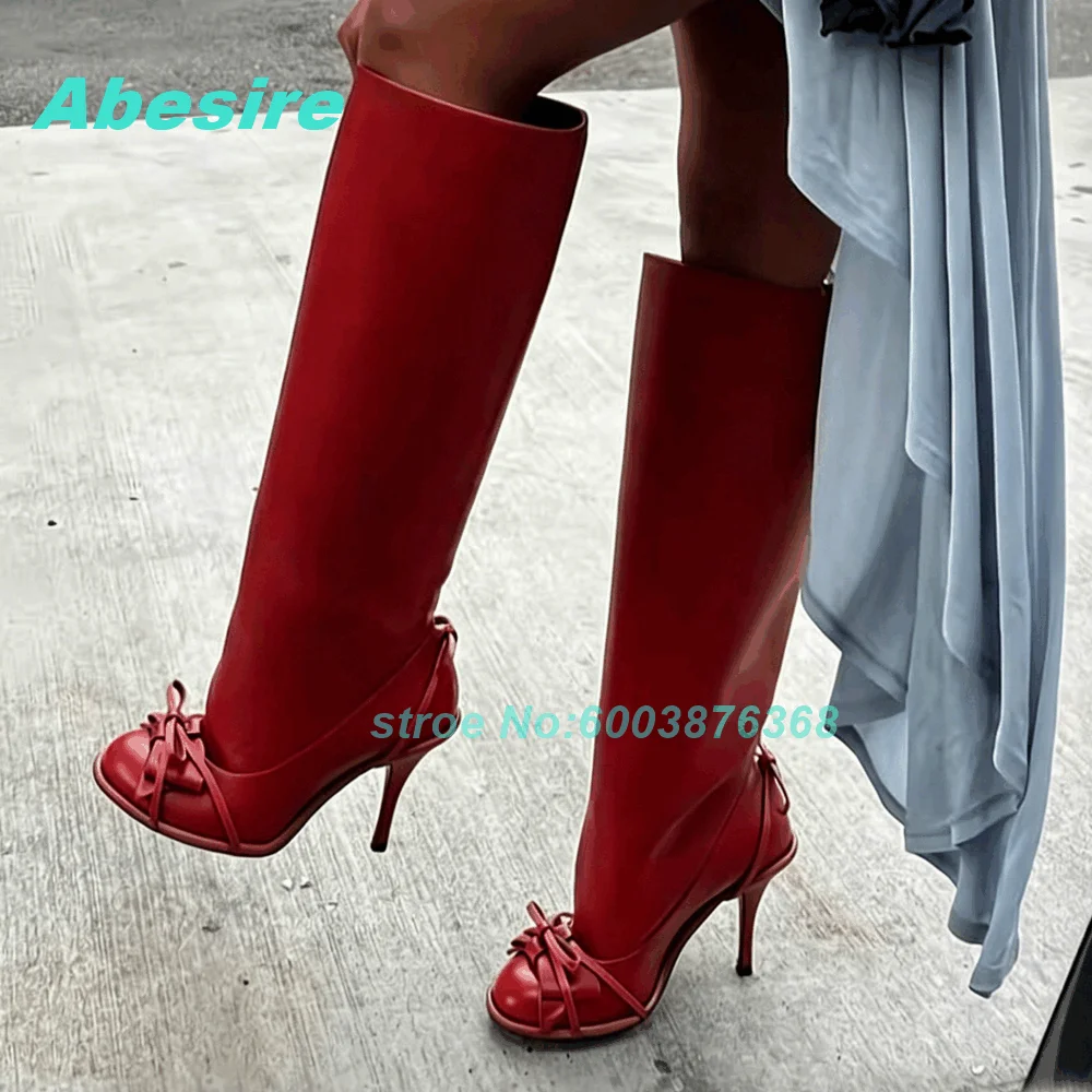 Multi Butterfly Knot Patchwork Kniehohe Stiefel mit runder Spitze und dünnen Absätzen zum Hineinschlüpfen für Damen, Alltags-Streetstyle-Modeschuhe, neu.