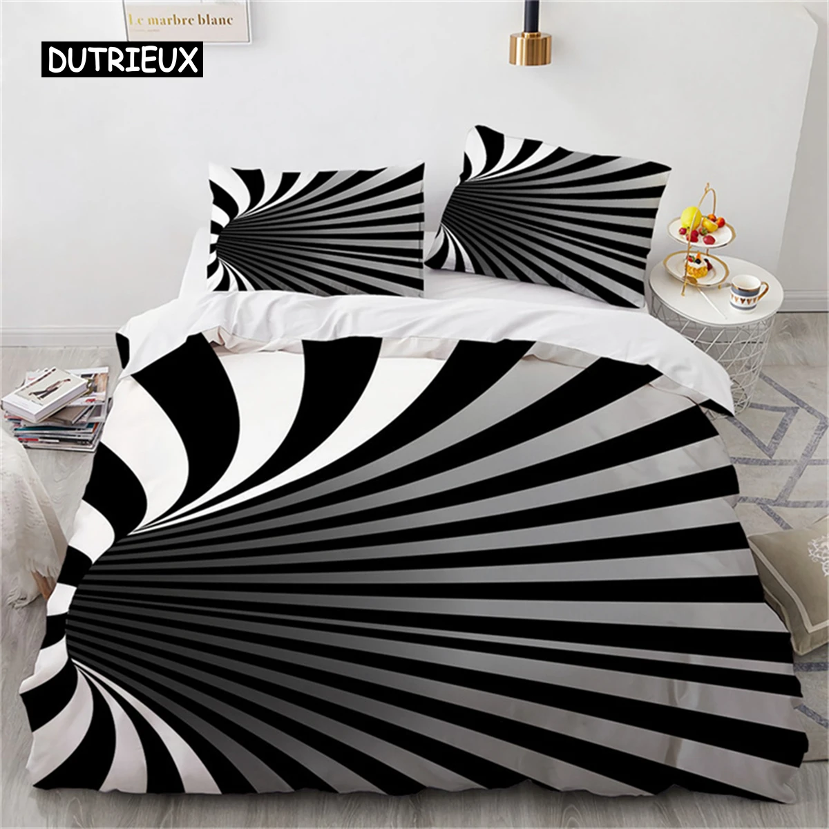 

Duvet Cover Psychedelic Spiral Swirl Quilt Cover Abstract Art Black White Geometric Checkered Bedding Set for Bedroom Decoration