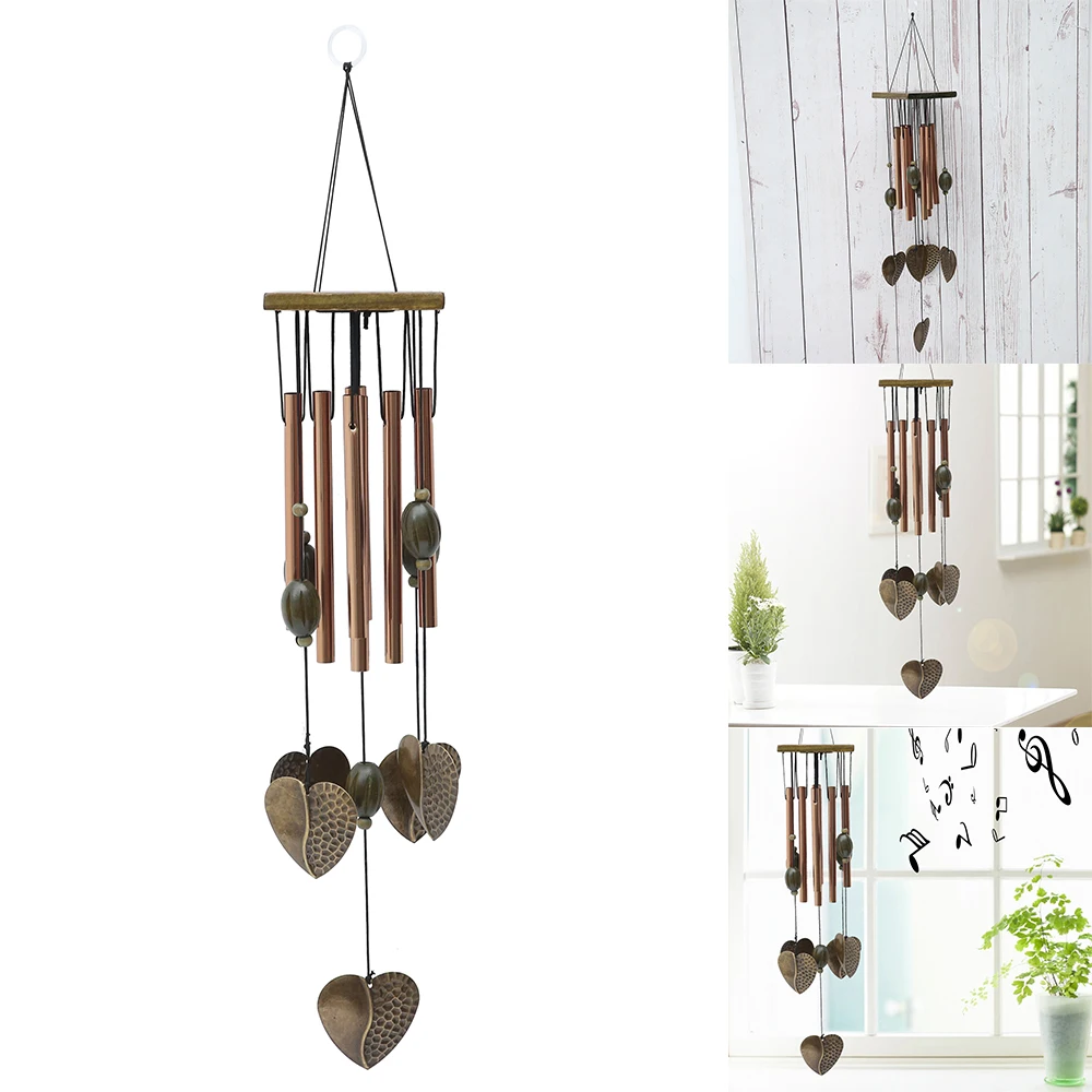 2Pack Wooden Wind Chimes Outdoor Deep Tone Wind Chimes Decorative Sympathy Windbell with Metal Heart Pendant for Home Yard Patio