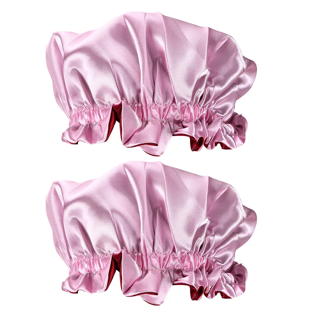 

2pcs Kids Satin Sleeping Cap Lightweight Hair Protection Wide Elastic Rim Hat For Home Sleep Travel Bathing Cap For
