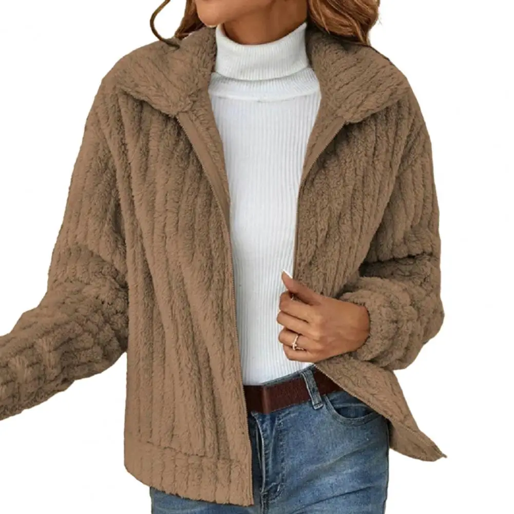 

Lapel Design Women Jacket Women's Fashion Faux Sherpa Jacket Warm Winter Coat with Long Sleeve Lapel Zip Up for Autumn for Women