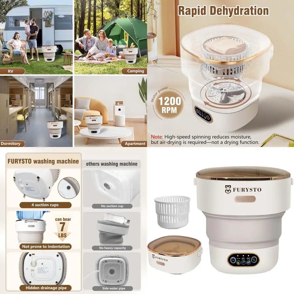 

Compact 16L Portable Washing Machine with Spin Basket, Automatic 3 Cycles for Laundry, Underwear, Baby Clothes, Socks - Perfect