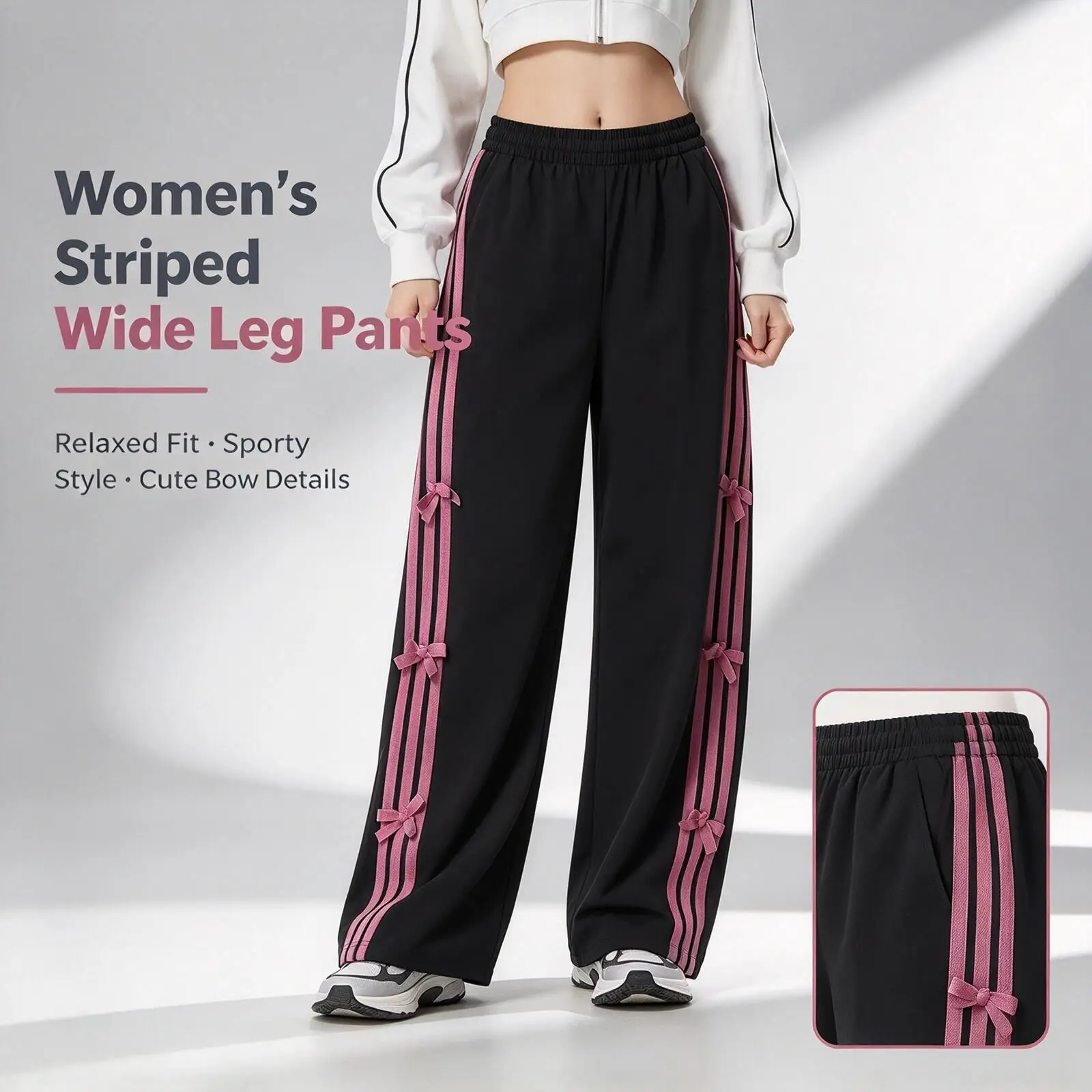 Adidas DCE WV PNT KR7598 Women Woven Long Pants Black Bright Pink Loose Fit Elastic Waist Plain Fabric Casual Trousers