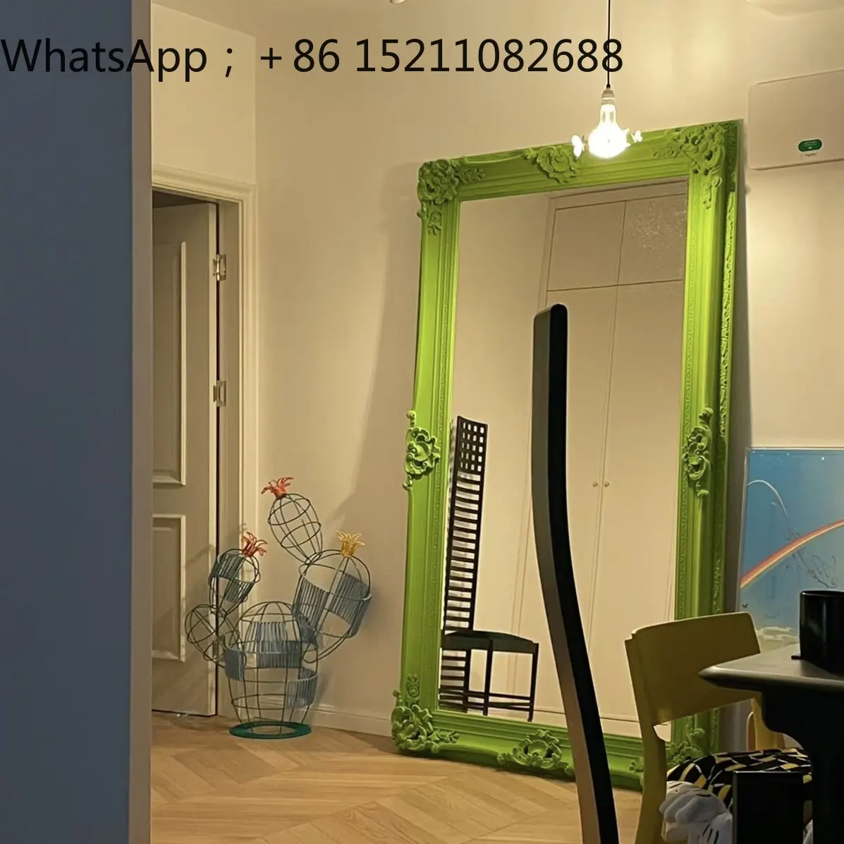 SCY full body mirror retro flocking oversized floor mirror home full-length mirror premium velvet