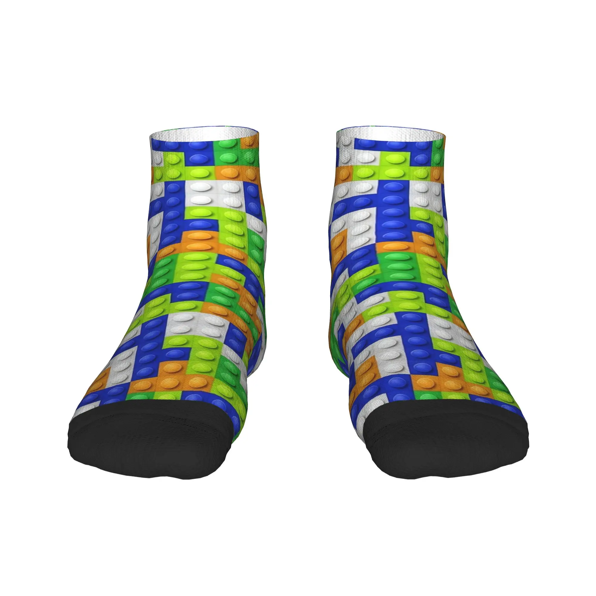 Men Socks Blue Green Orange Building Blocks Modern Breathable Ankle Sock Spring  Printed Climbing Non Slip Socks