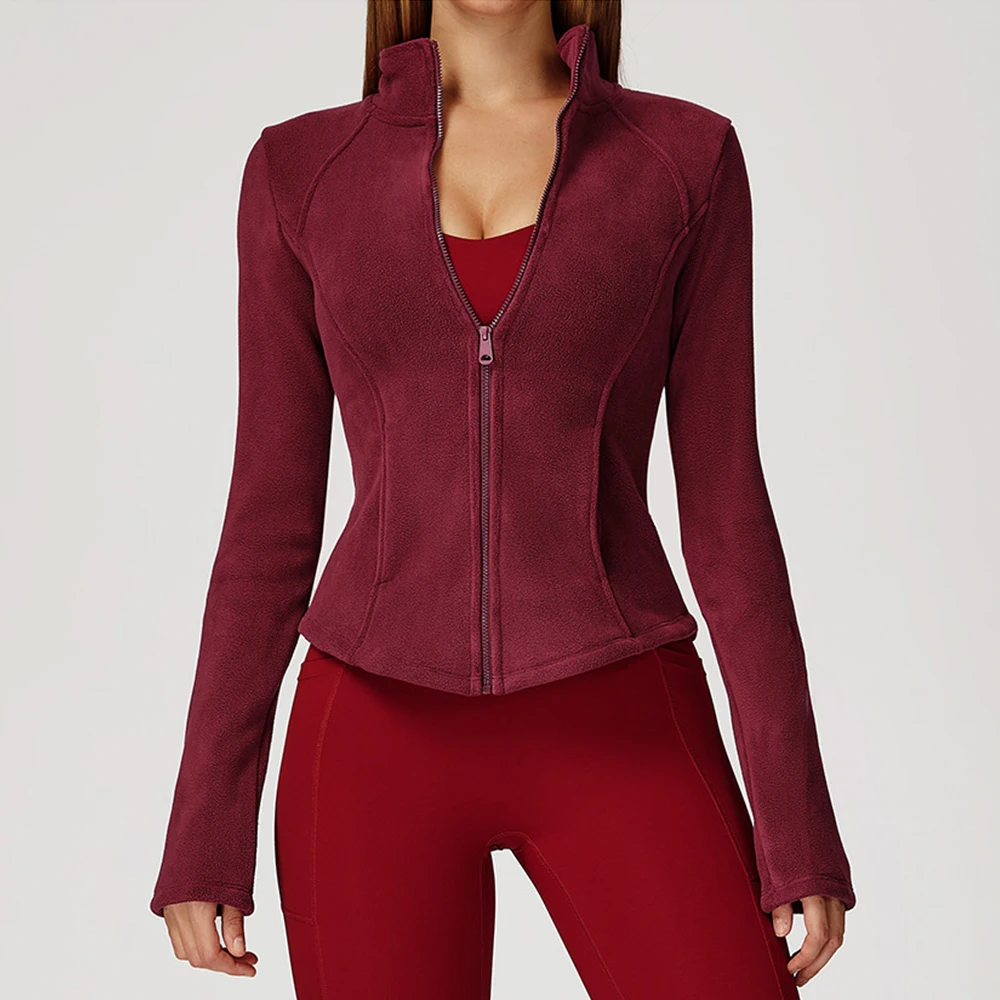 Giacca invernale in pile da donna Giacca da yoga in pile di agnello a maniche lunghe in pile da esterno Giacca calda ispessita per donna Top