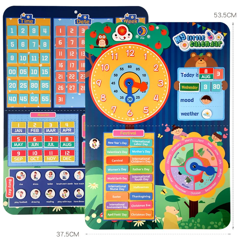 Kids Calendar Time Month Date Day Season Weather Learning Chart Board Busy Book Early Educational Toy for Boys Girls Home School