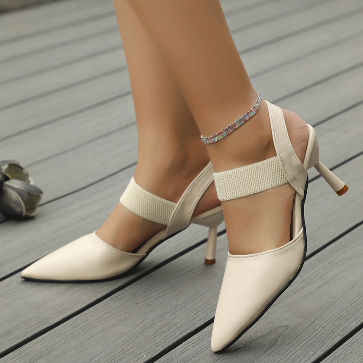 Sandals Women\'s Summer 2024 New Pointy Chunky Sandals Large Size Women\'s Fashion Thin Heels Shoes Heels Women Zapatos De Mujer