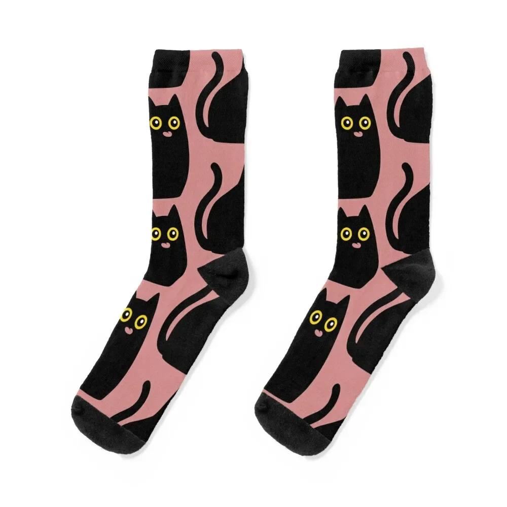 Black cat with tongue out Socks cute Running floor Men's Mens Socks Women's