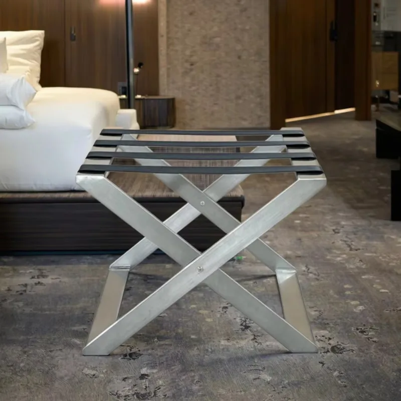 Hotel Guest Room Foldable Stainless Steel Luggage Rack for 5 Star Hotels